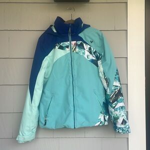 Blue girls Obermeyer ski jacket. Teen XL 18 with attached hood.